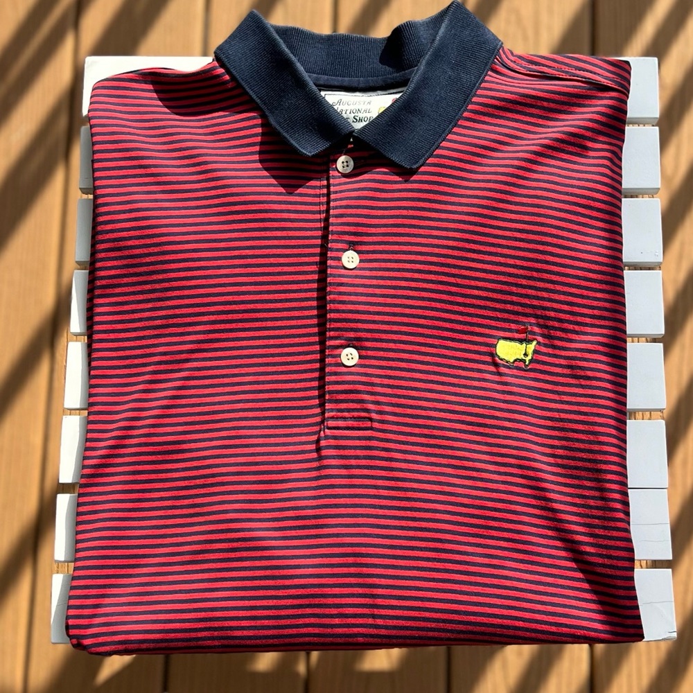 AUTHENTIC RED AND BLACK STRIPED MASTERS POLO